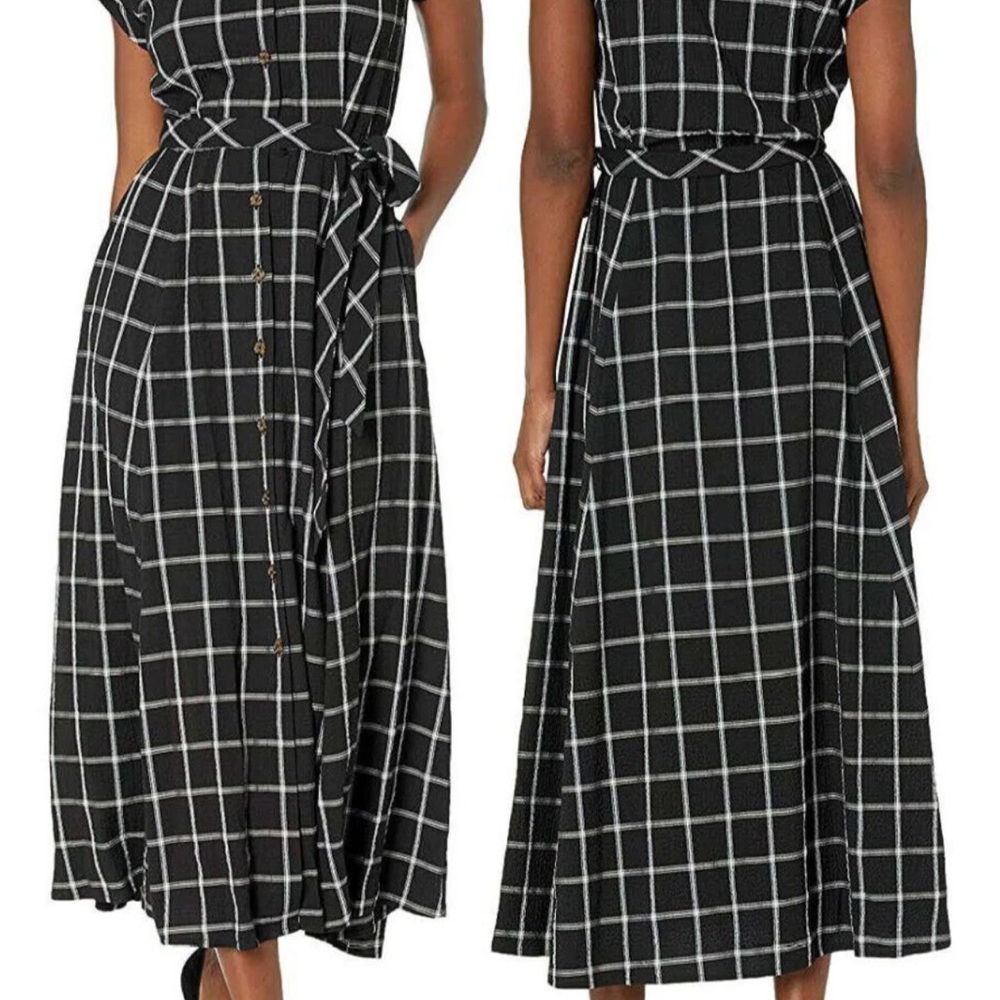 NWT CALVIN KLEIN Gauze Windowpane Midi Shirtdress Belted Short Sleeve Size 10